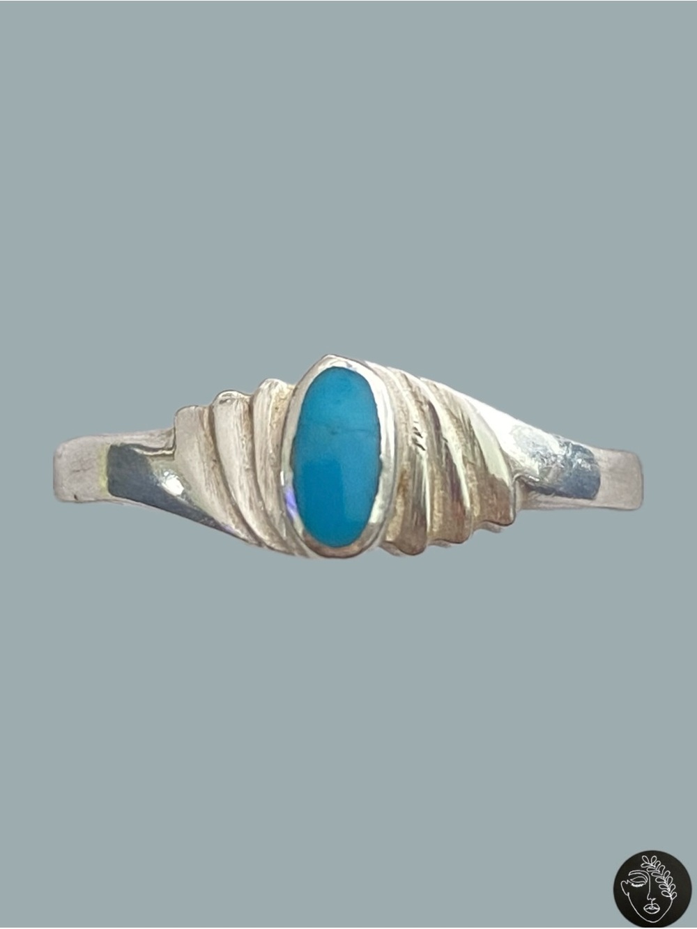 Vintage Y2K Sterling Silver Navajo Turquoise Ribbed Band Ring Sz 7
